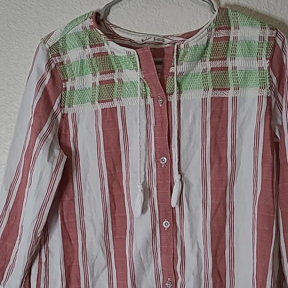 WOOLRICH Dark Pink White Striped Green Embroidered Top organic cotton Medium - Picture 2 of 8